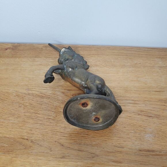 Vintage Brass 7in unicorn in jumping pose - Picture 6 of 6